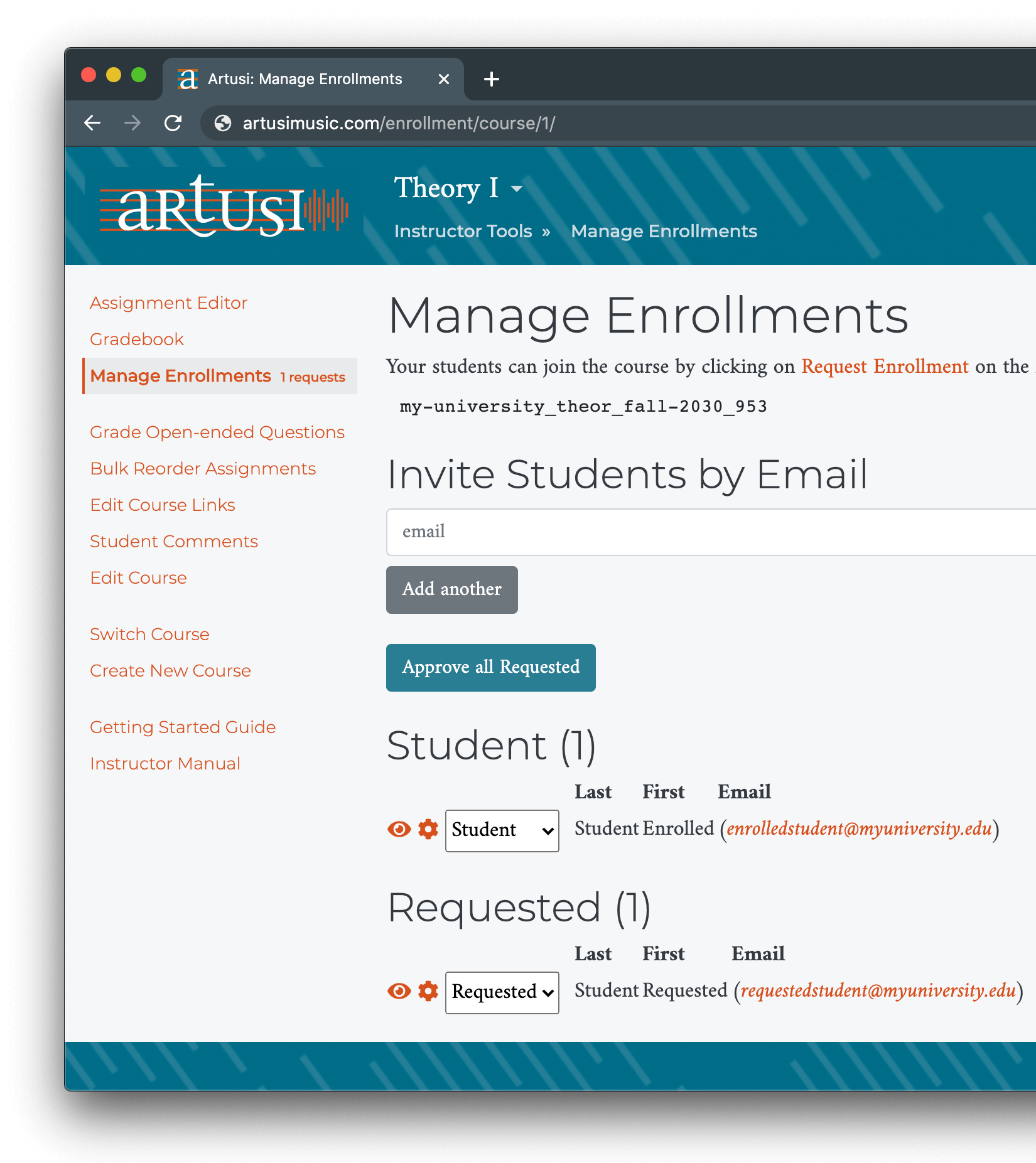 Manage Enrollments screen